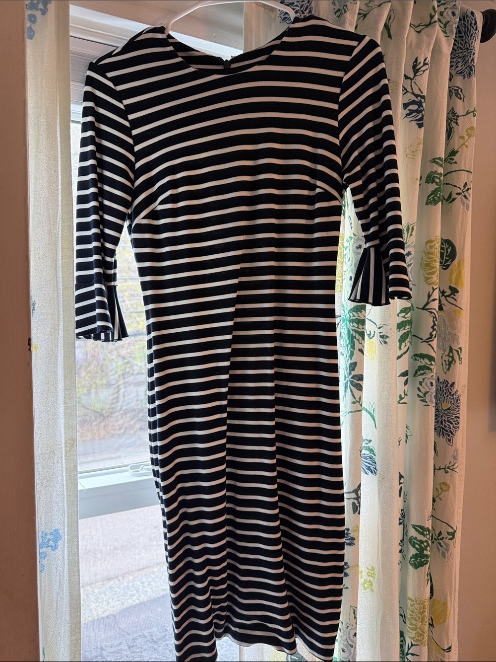 Navy & White Striped Women's Midi Dress